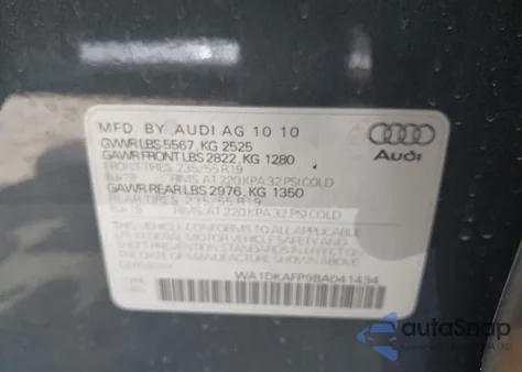 2011 Audi Q5 3.2 Premium Plus z USA, uszkodzony, nr VIN WA1DKAFP9BA041434